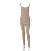 Suspender Wrapped Chest Small Sunken Stripe Knitted Casual Set